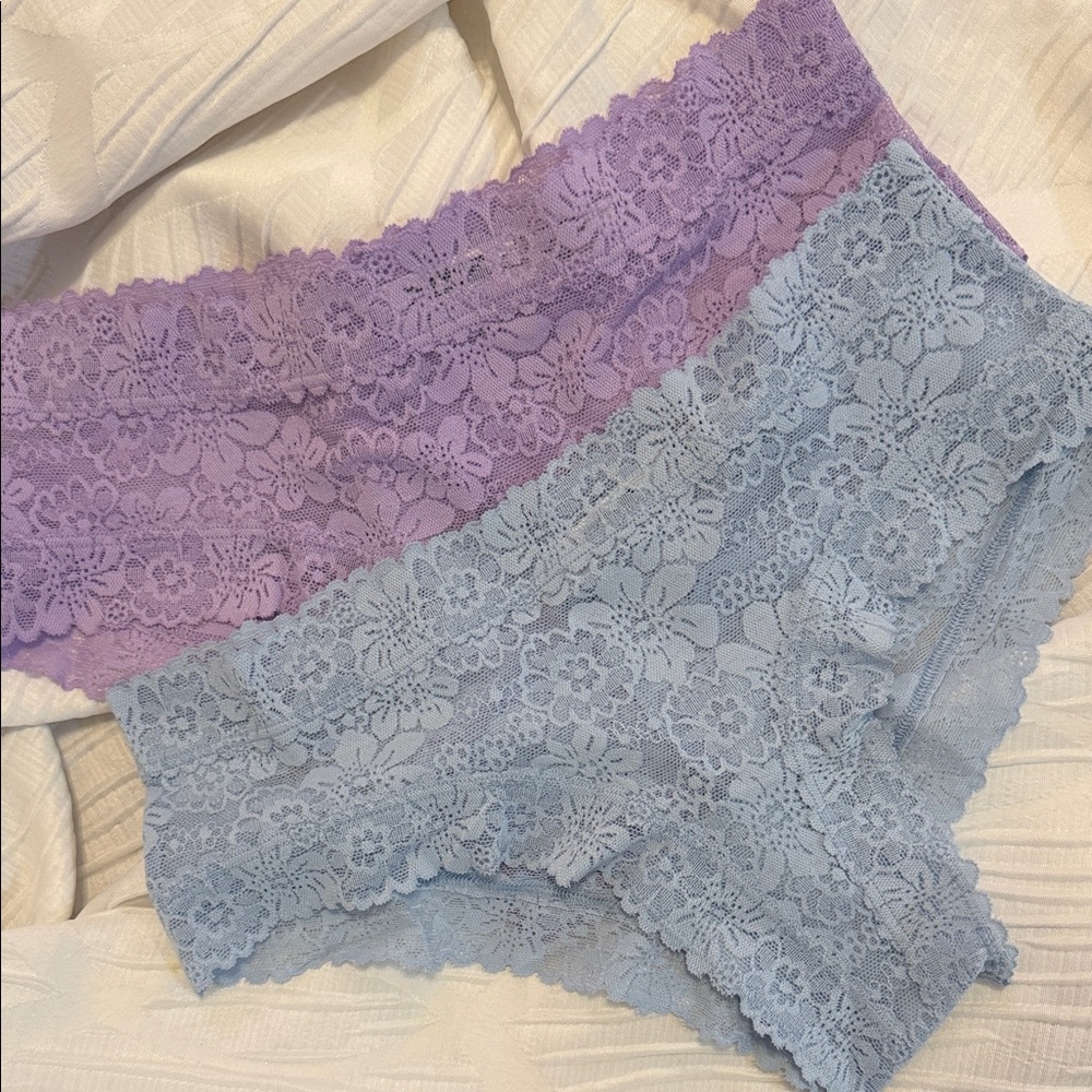 Victoria's Secret Pink Lace Trim Panties in Lavender and Light Blue